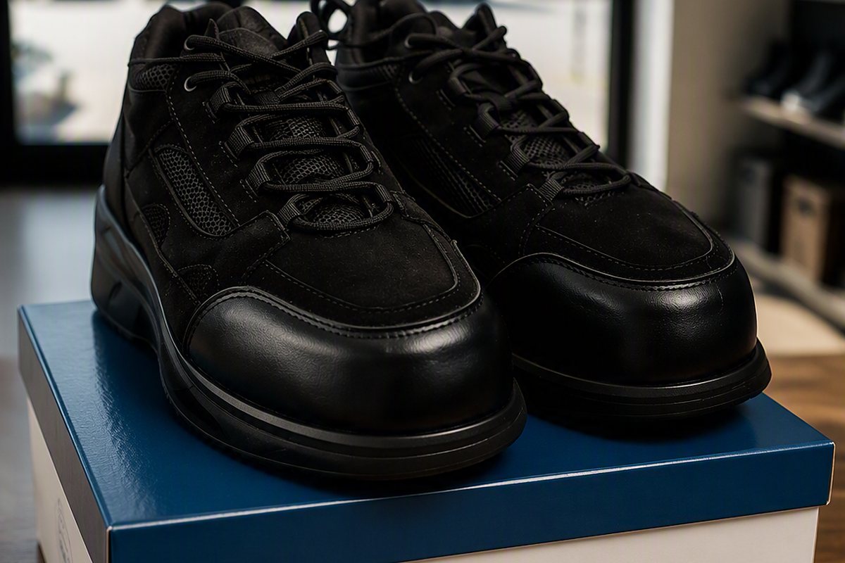 A pair of Mt. Emey by Apis custom-molded shoes on the box