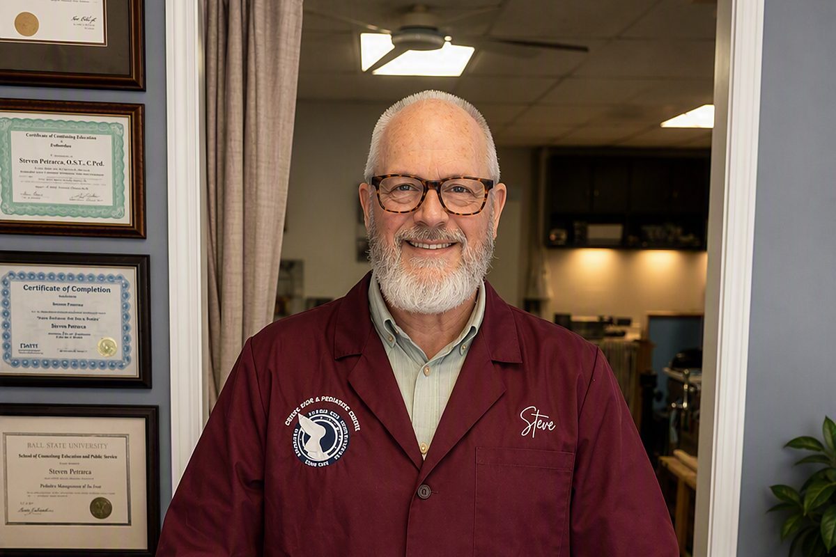 Steve, an ABC-certified pedorthist, at the fitting counter