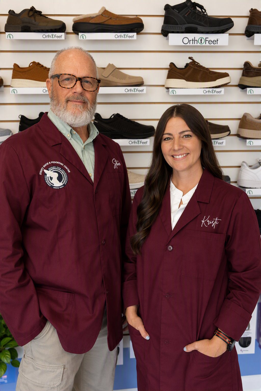 Steve and Kristi at the Orthofeet fitting wall